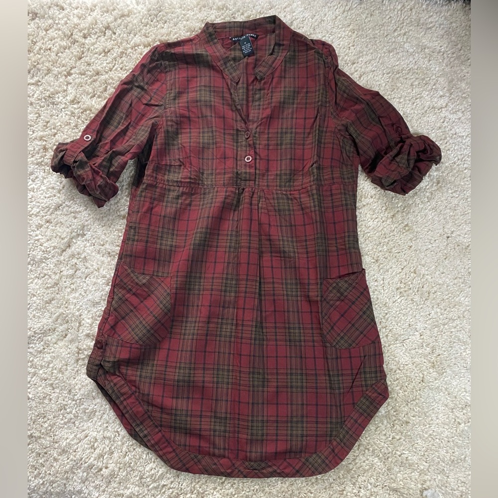 Maroon and green plaid flannel dress